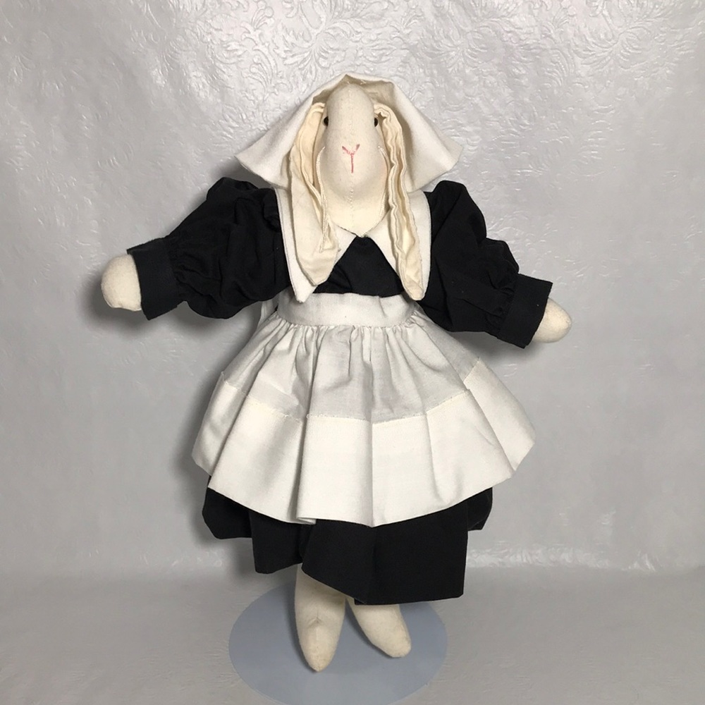 Wimpole Street Creations Handmade 1990s Stuffed Amish Dress & Bonnet Plush Bunny
